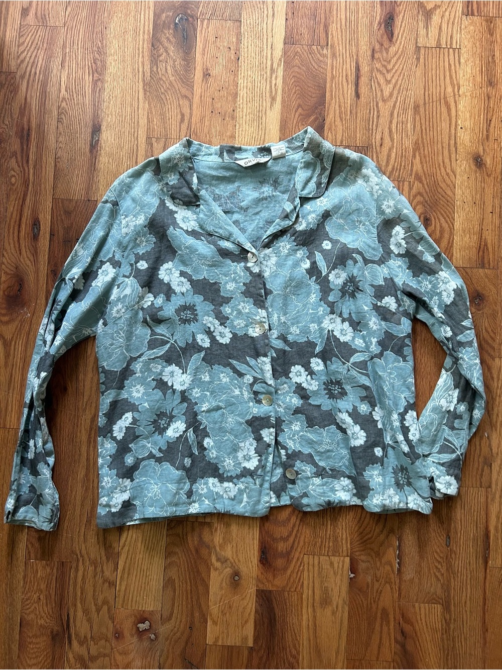 Orvis Blue Floral Button-Front Women's Linen Shirt